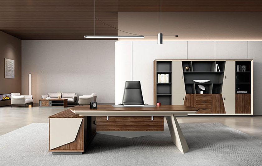 medium size executive desk with side cabinet, which can switch to left or right